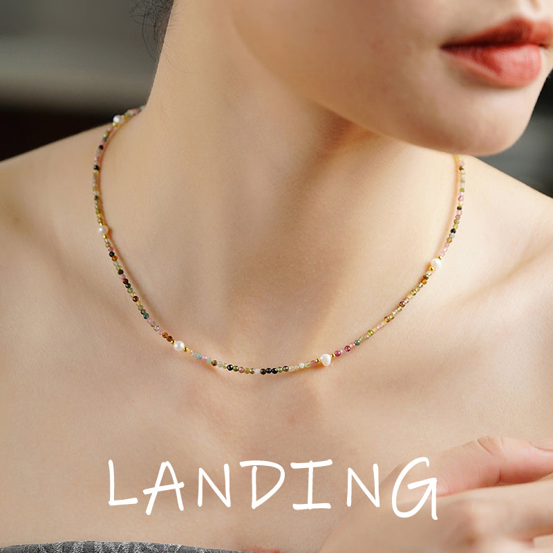 【8-24 JEWELRY】Rainbow tourmaline stone necklace