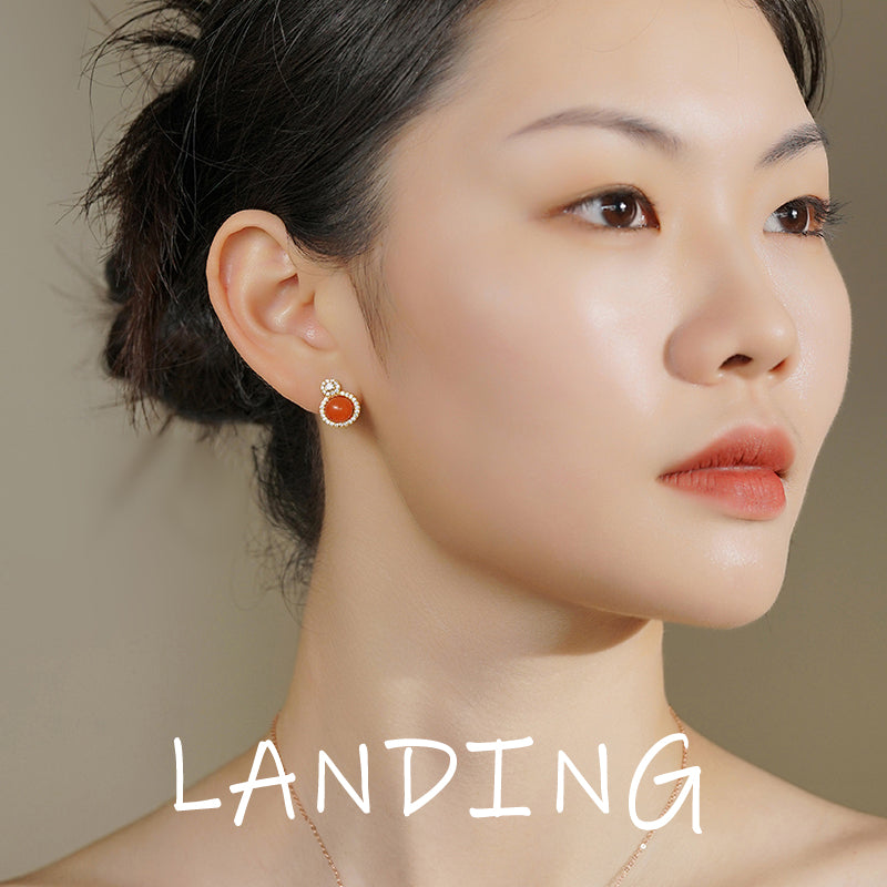 【8-24 JEWELRY】South red agate inlaid with S925 silver earrings