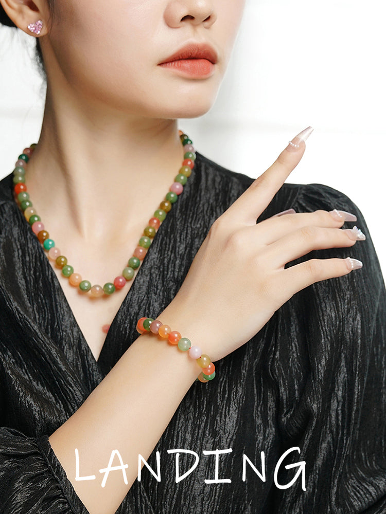 【8-24 JEWELRY】Long rainbow salt source agate 10MM necklace