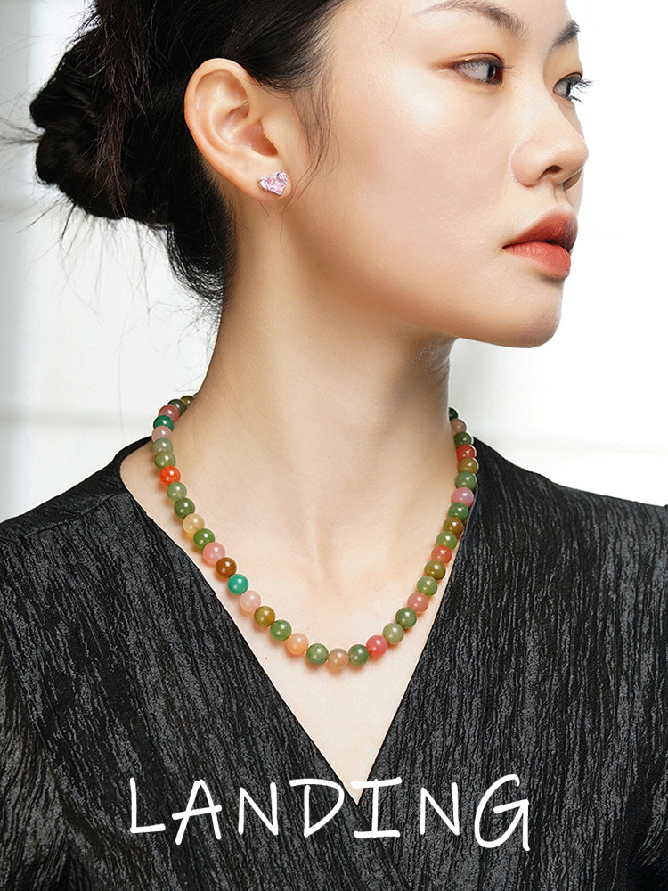 【8-24 JEWELRY】Long rainbow salt source agate 10MM necklace