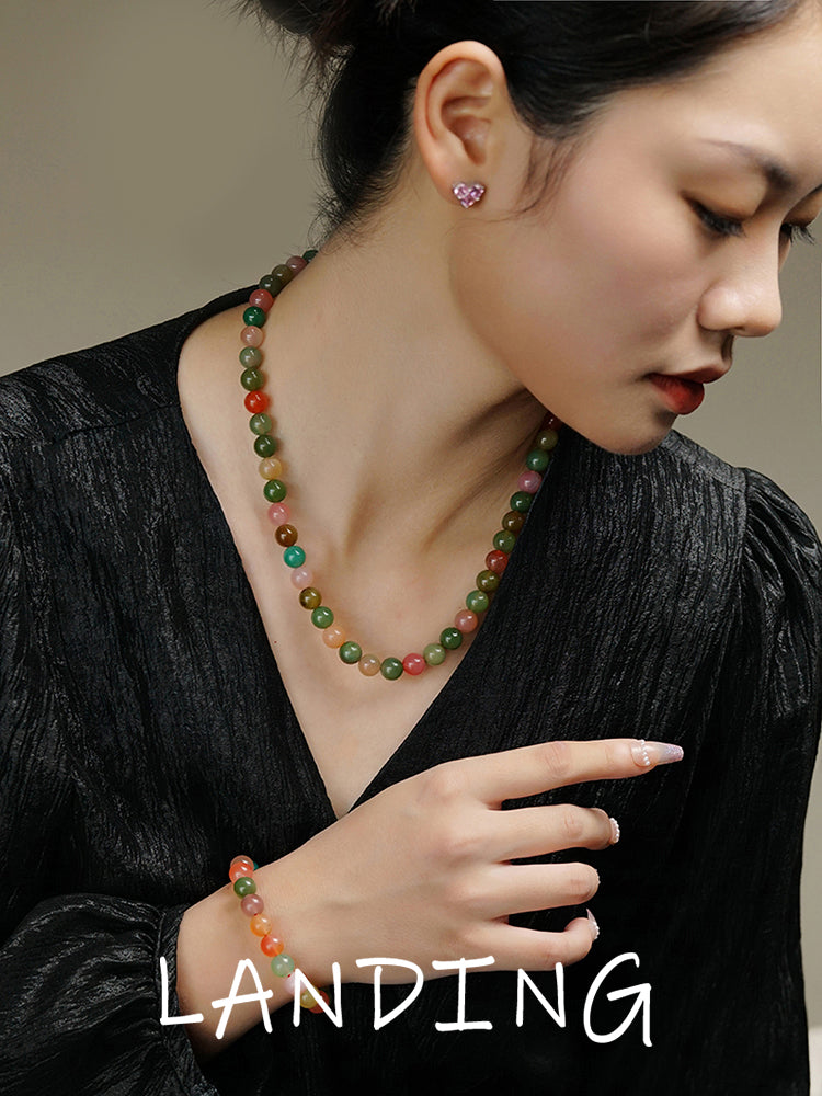 【8-24 JEWELRY】Long rainbow salt source agate 10MM necklace