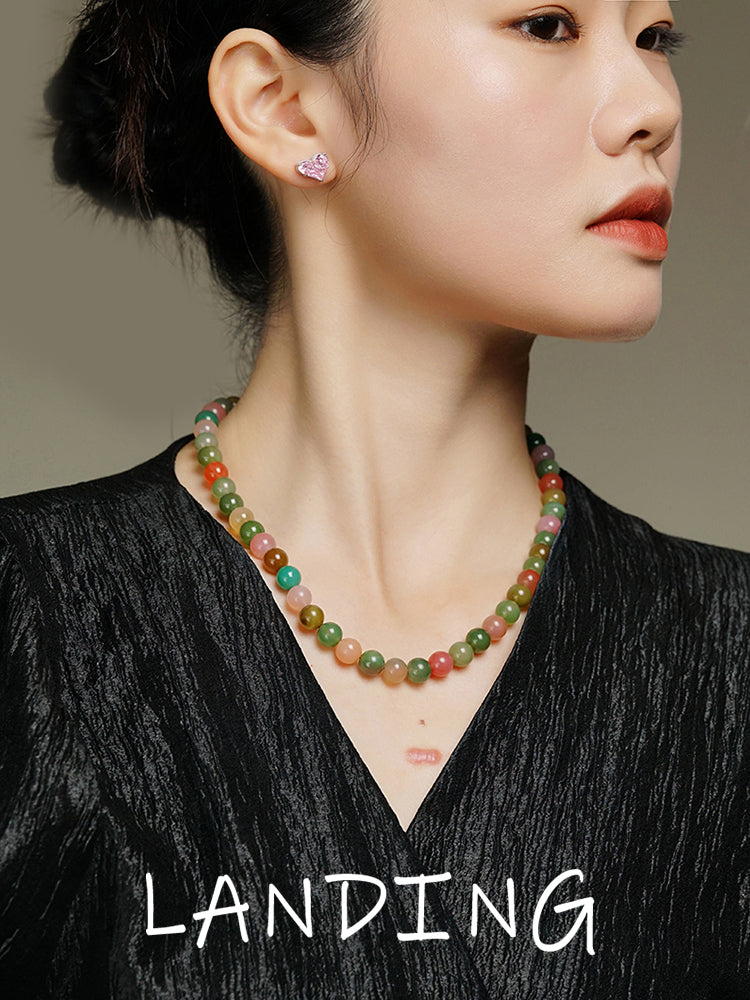 【8-24 JEWELRY】Long rainbow salt source agate 10MM necklace