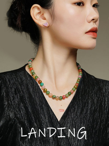 【8-24 JEWELRY】Long rainbow salt source agate 10MM necklace