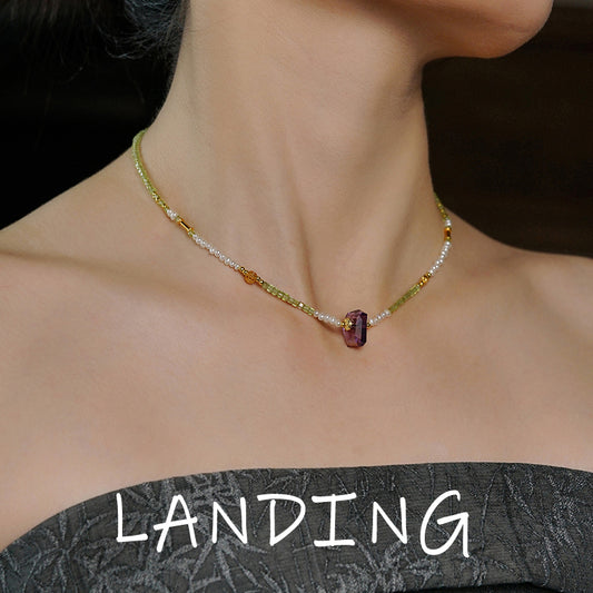 【8-24 JEWELRY】Peridot pearl necklace cool in summer