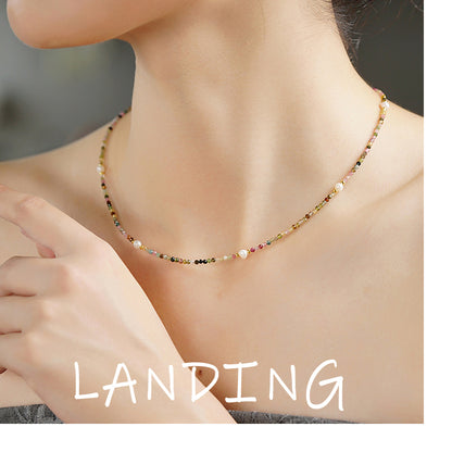 【8-24 JEWELRY】Rainbow tourmaline stone necklace