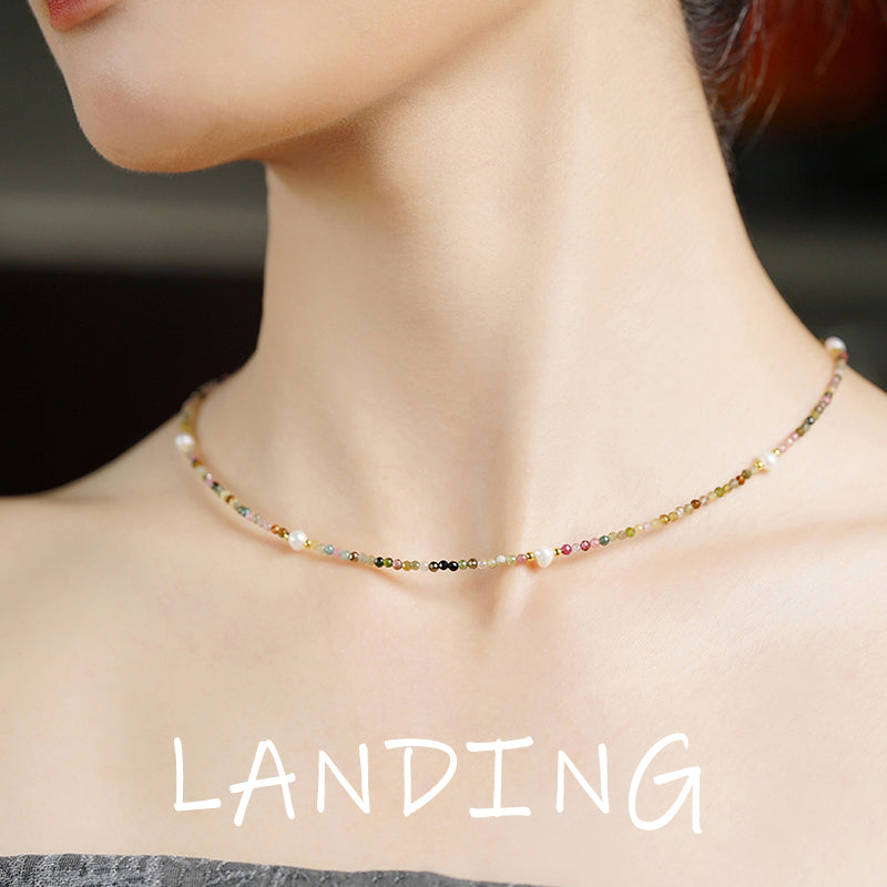 【8-24 JEWELRY】Rainbow tourmaline stone necklace