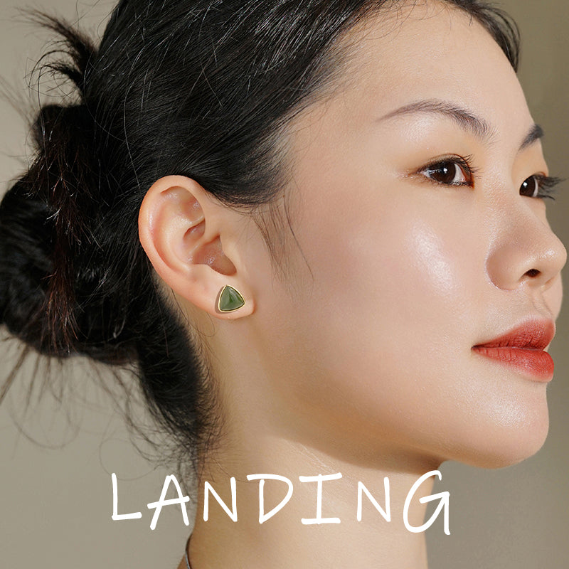 【8-24 JEWELRY】Triangular jasper inlaid with S925 silver earrings