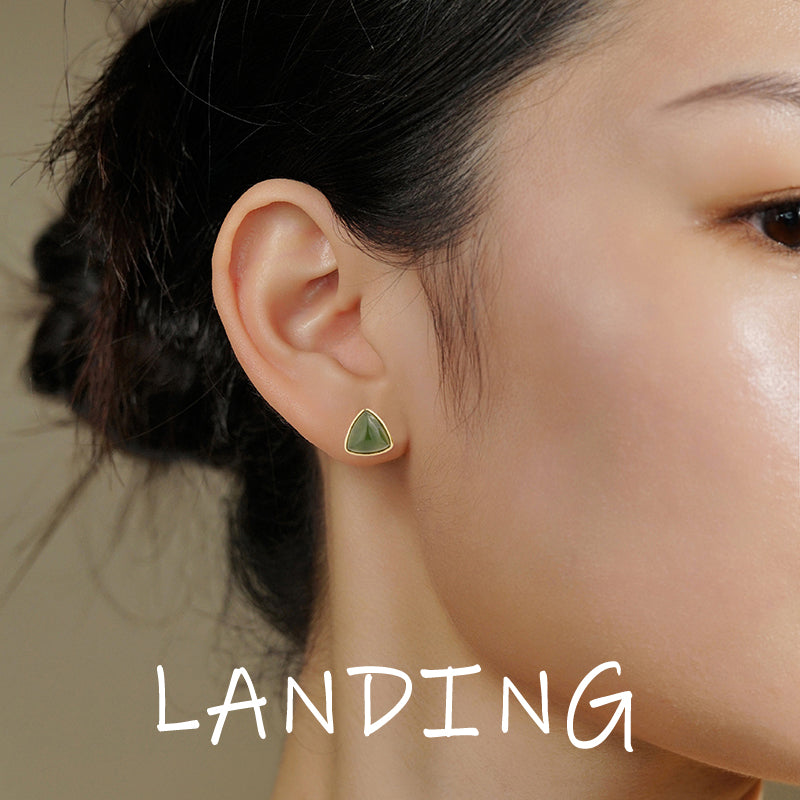 【8-24 JEWELRY】Triangular jasper inlaid with S925 silver earrings