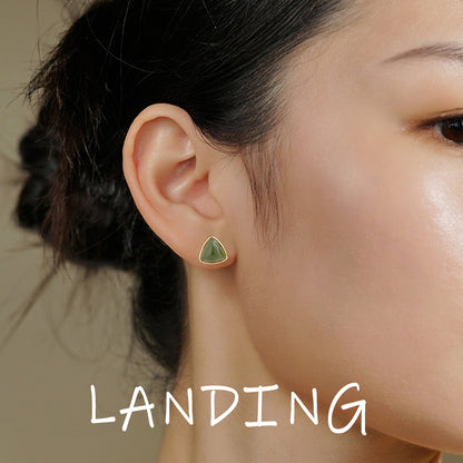 【8-24 JEWELRY】Triangular jasper inlaid with S925 silver earrings