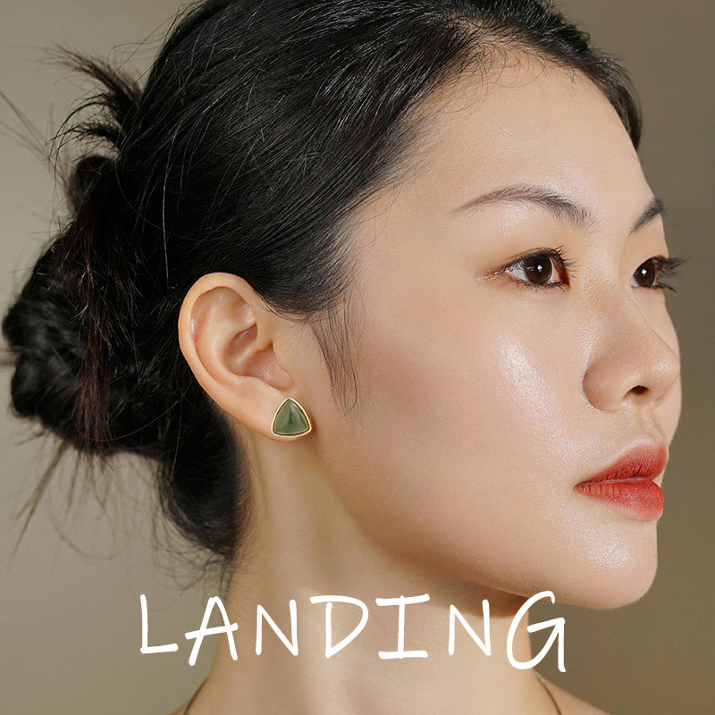 【8-24 JEWELRY】Triangular jasper inlaid with S925 silver earrings