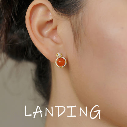 【8-24 JEWELRY】South red agate inlaid with S925 silver earrings