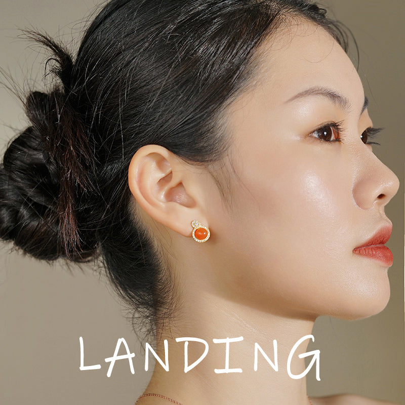 【8-24 JEWELRY】South red agate inlaid with S925 silver earrings