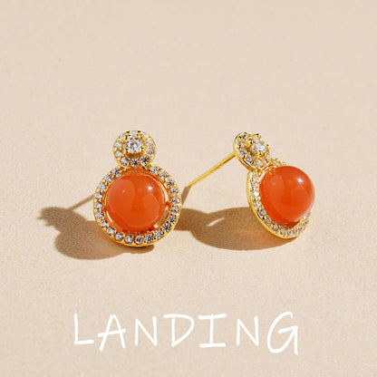 【8-24 JEWELRY】South red agate inlaid with S925 silver earrings