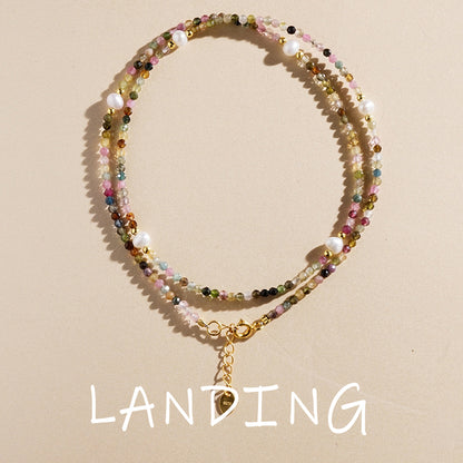 【8-24 JEWELRY】Rainbow tourmaline stone necklace