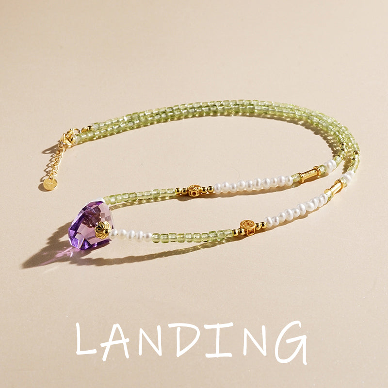 【8-24 JEWELRY】Peridot pearl necklace cool in summer