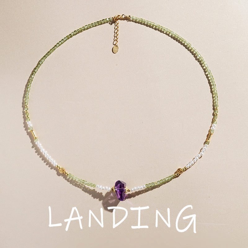 【8-24 JEWELRY】Peridot pearl necklace cool in summer