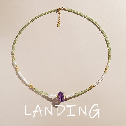 【8-24 JEWELRY】Peridot pearl necklace cool in summer